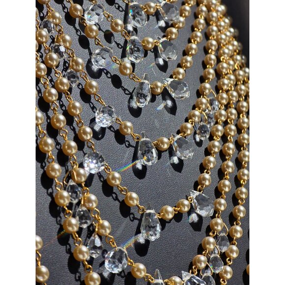 Miriam Haskell 8 Tiered Crystal Gold Pearl Runway Showroom Statement Necklace - Picture 7 of 16